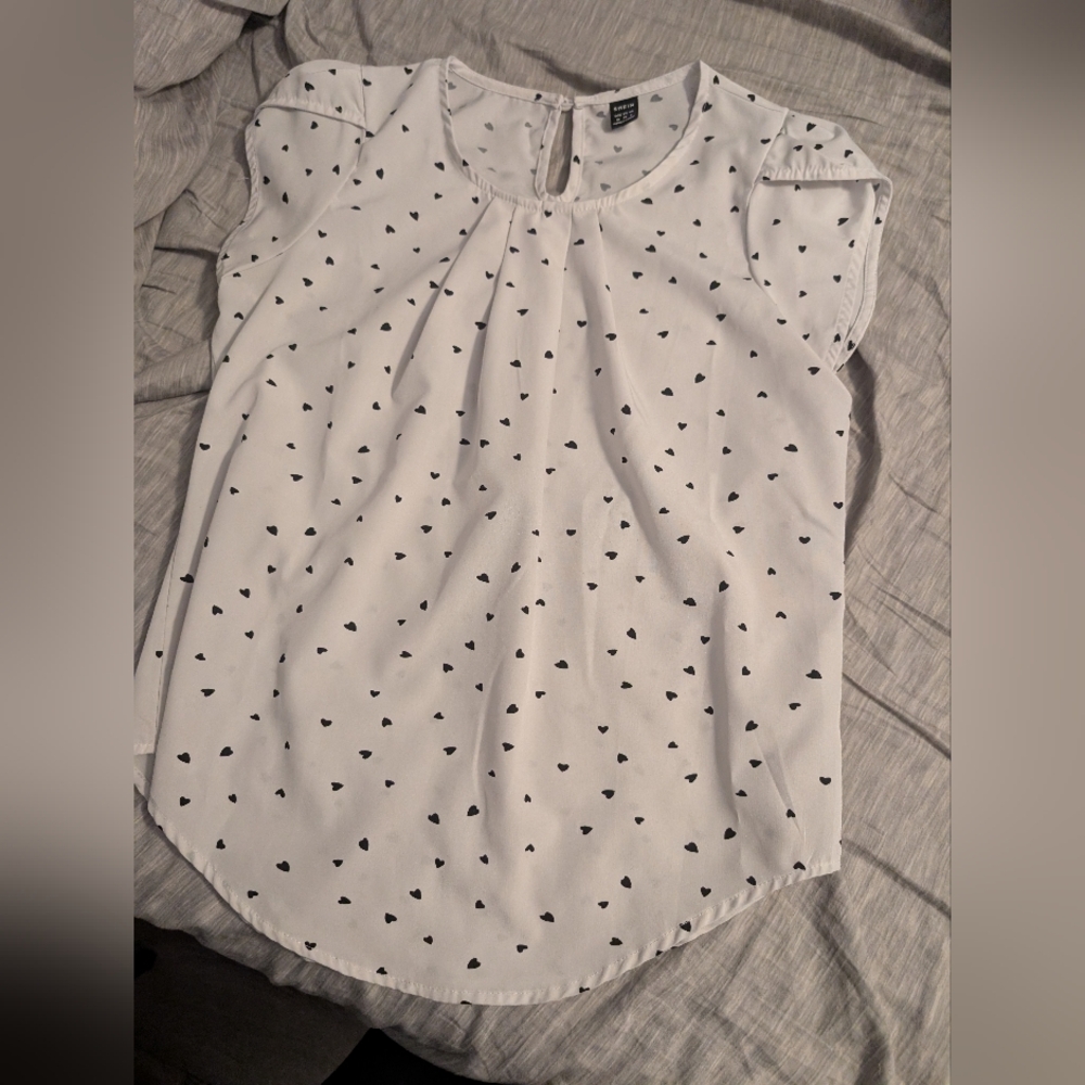 White Blouse with Black Poke Dot Pattern